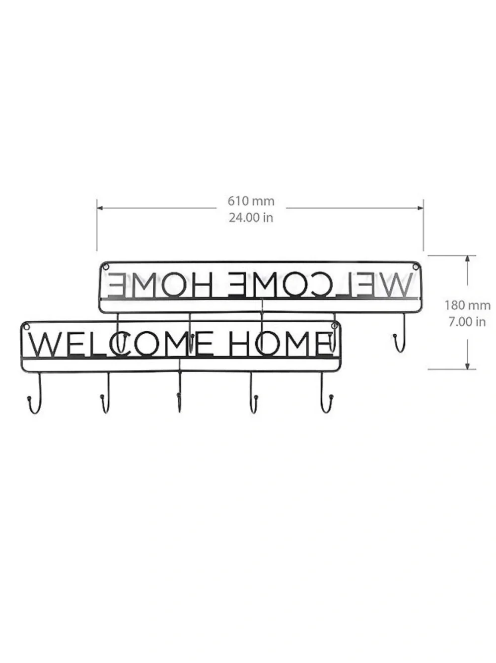 Welcome Home Wall Hook Rack - Black Metal Coat and Key Organizer